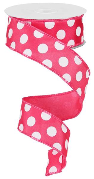 1.5" x 10yd Large Polka Dot/ hot pink
