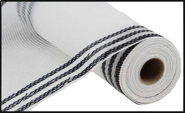 10.25"X10YD BORDER STRIPE METALLIC MESH WHITE/BLACK RE8503F6
