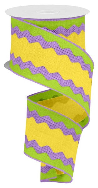 2.5"X10yd 3-In-1 Ricrac On Royal Burlap ribbon , Spring ribbon