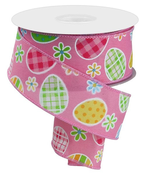 1.5" X 10Yd Check Plaid Egg/Daisy pink