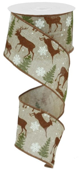 2.5"X 10 yd Deer W/Trees/Royal Beige/Brown/Green