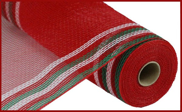 10.5"X 10 yd Faux Jute/Pp/Border Stripe Emerald/Red/White