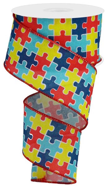 2.5"X 10 yd Puzzle Pieces On Royal