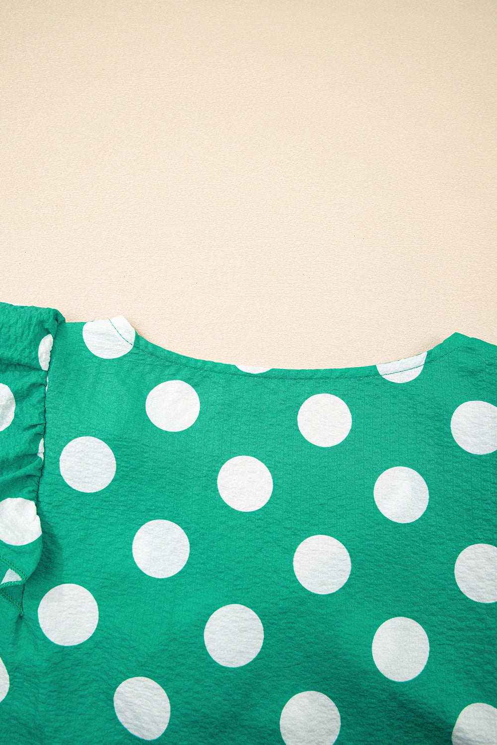 Black Polka Dot Print Ruffled Sleeve V Neck Blouse