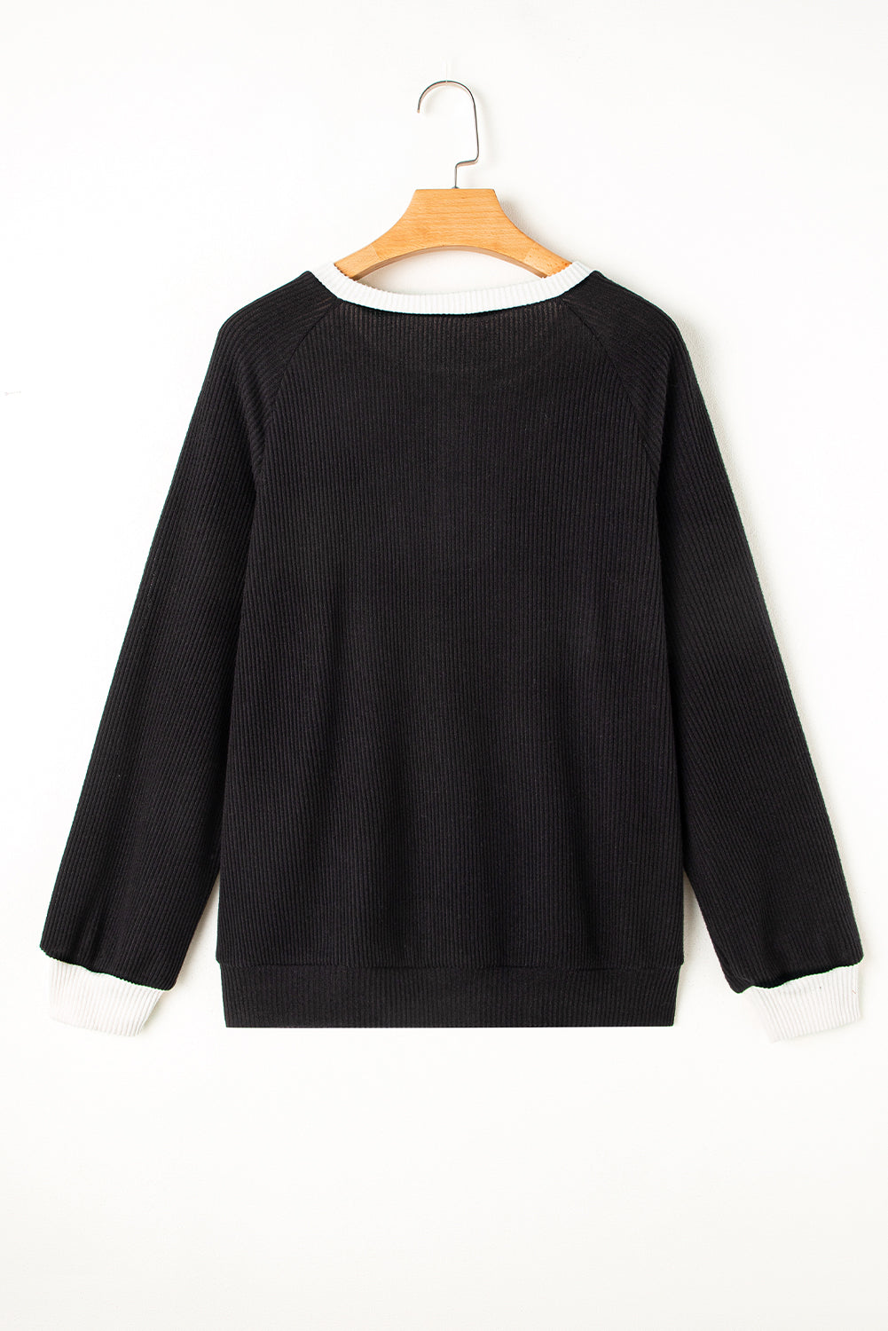 Jet Stream Color Contrast Ribbed Loose Fit Long Sleeve Top