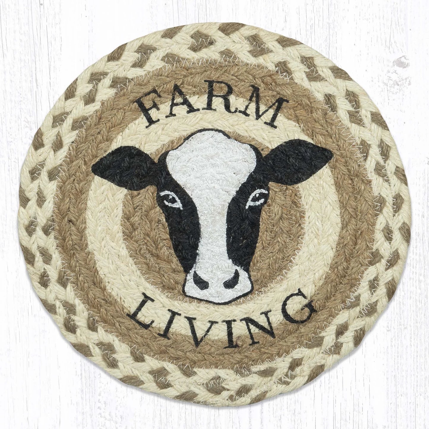 10" Round Printed Trivet with Farm Living Cow Design