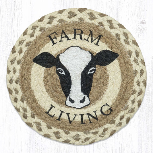 10" Round Printed Trivet with Farm Living Cow Design