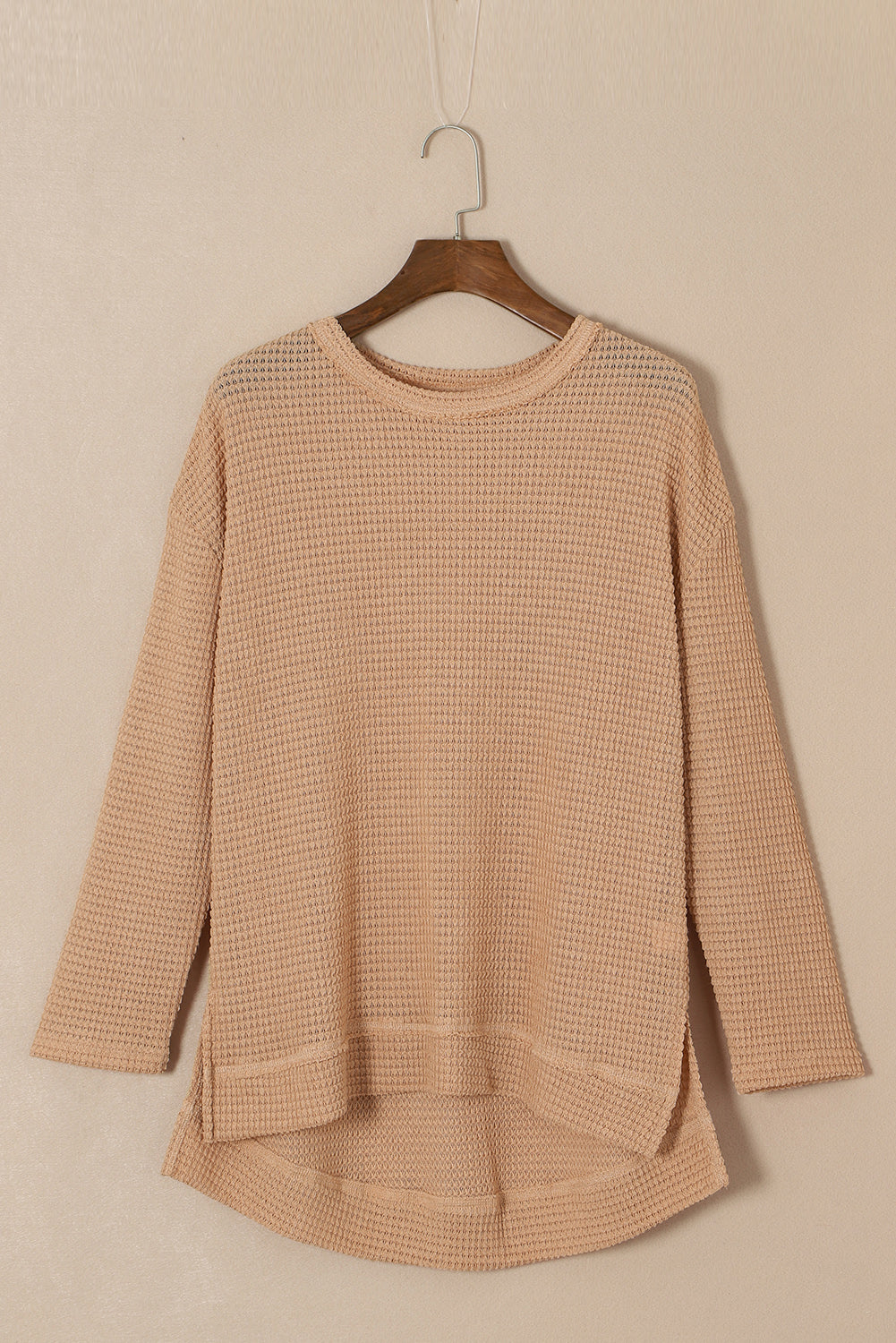 Gray Waffle Knit High Slits Oversized Top