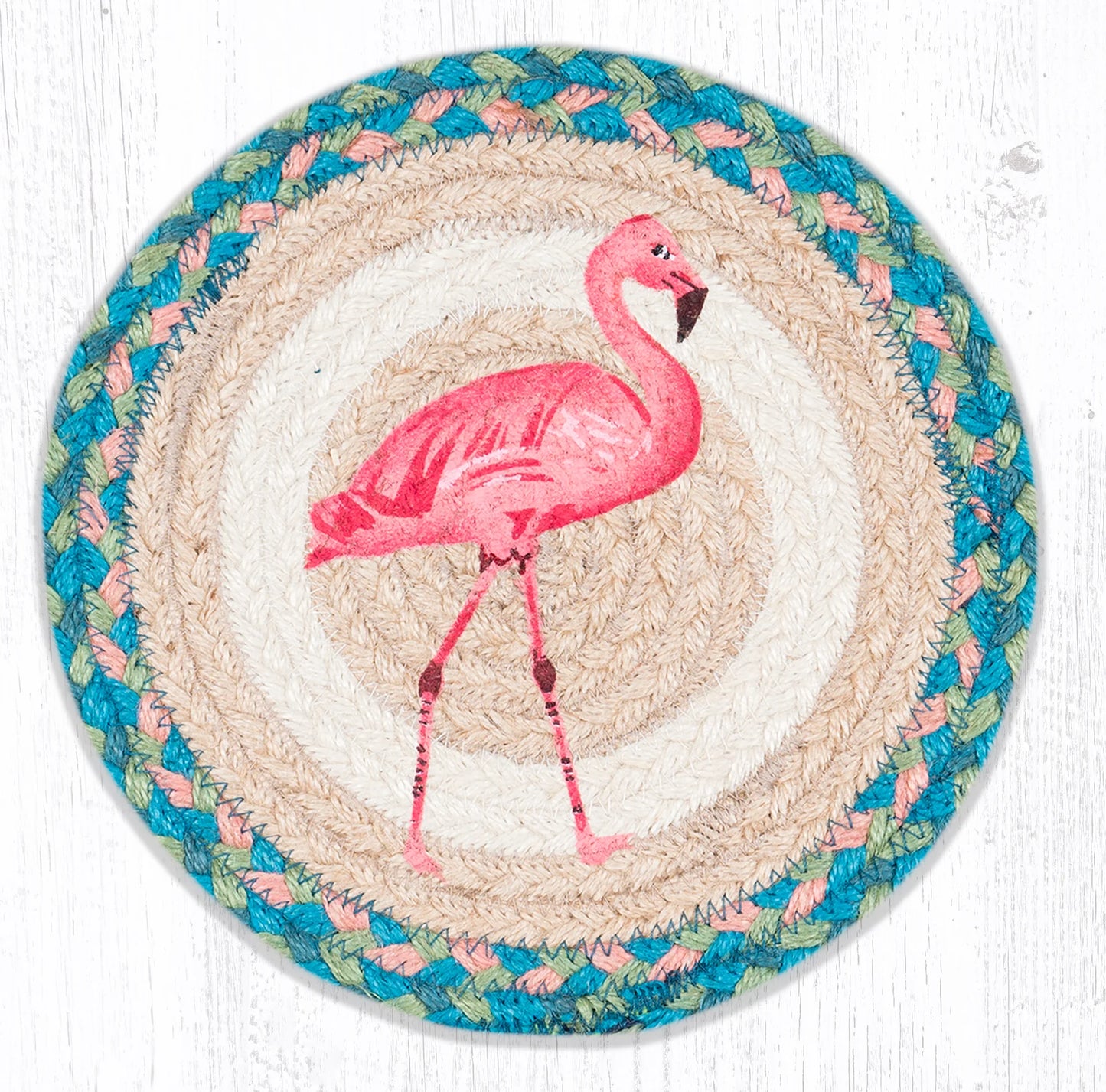 10" Round Printed Trivet with Pink Flamingo Design