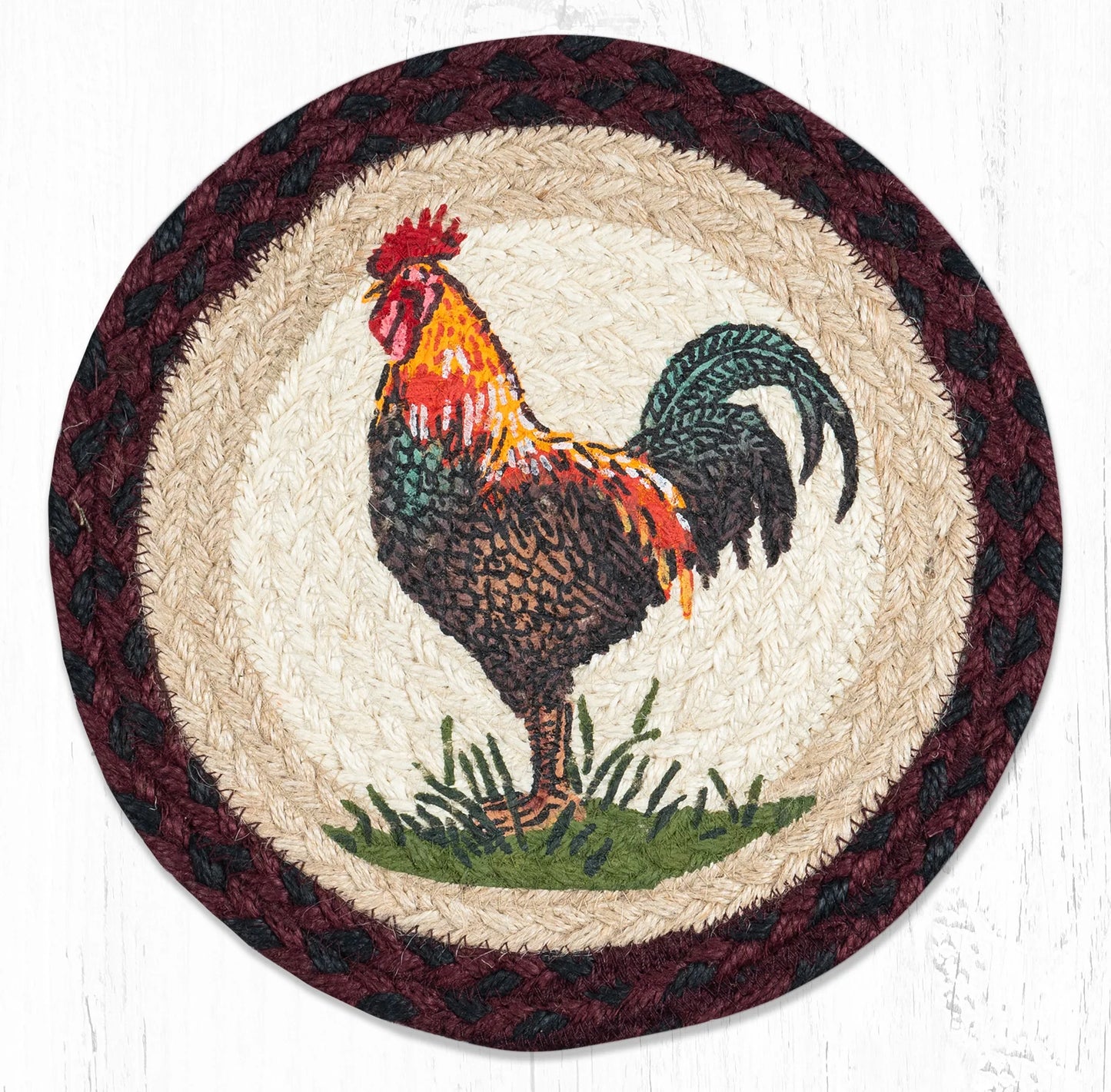 10" Round Printed Trivet with Rustic Rooster Design