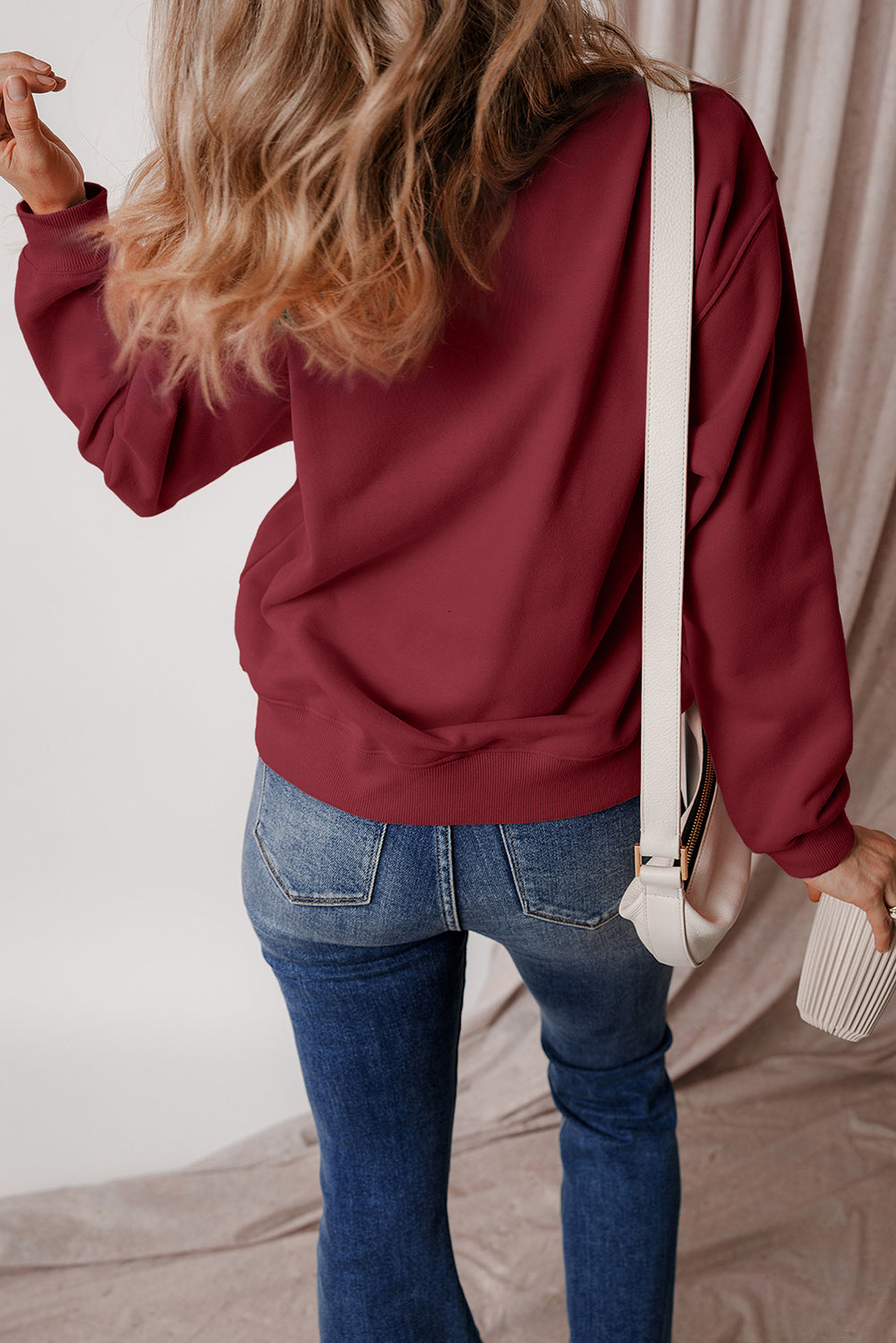 Gray Solid Fleece Lined Drop Shoulder Terry Sweatshirt