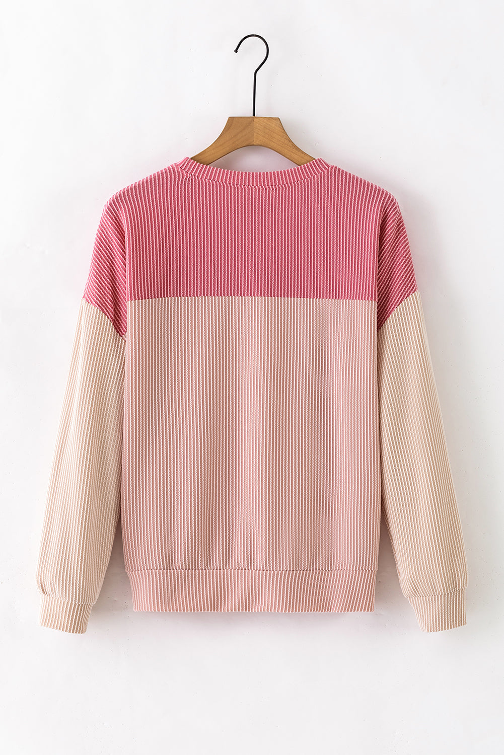 Khaki Color Block Long Sleeve Ribbed Loose Top