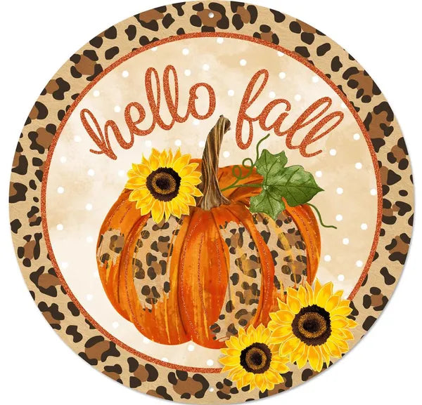 12"Dia Metal Hello Fall/Pumpkin Sign