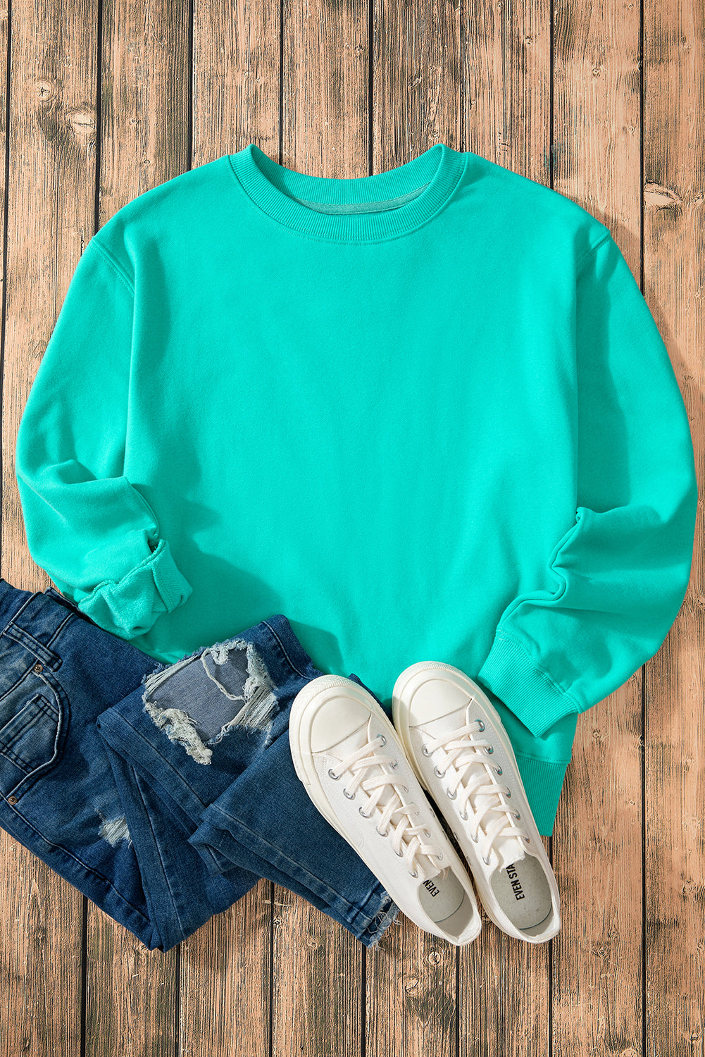 Gray Solid Fleece Lined Drop Shoulder Terry Sweatshirt