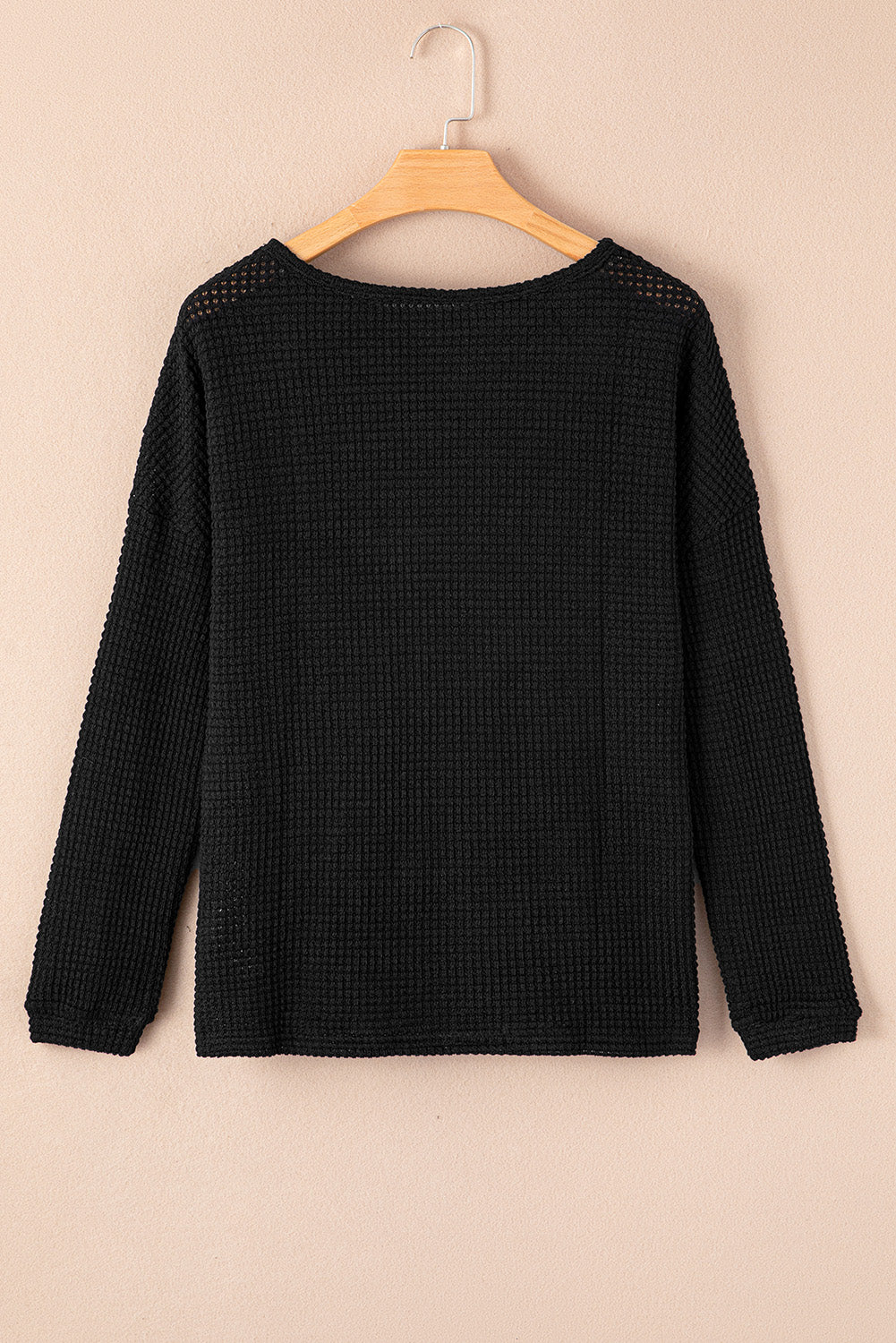 Dark Brown Waffle Knit Drop Shoulder Long Sleeve Top