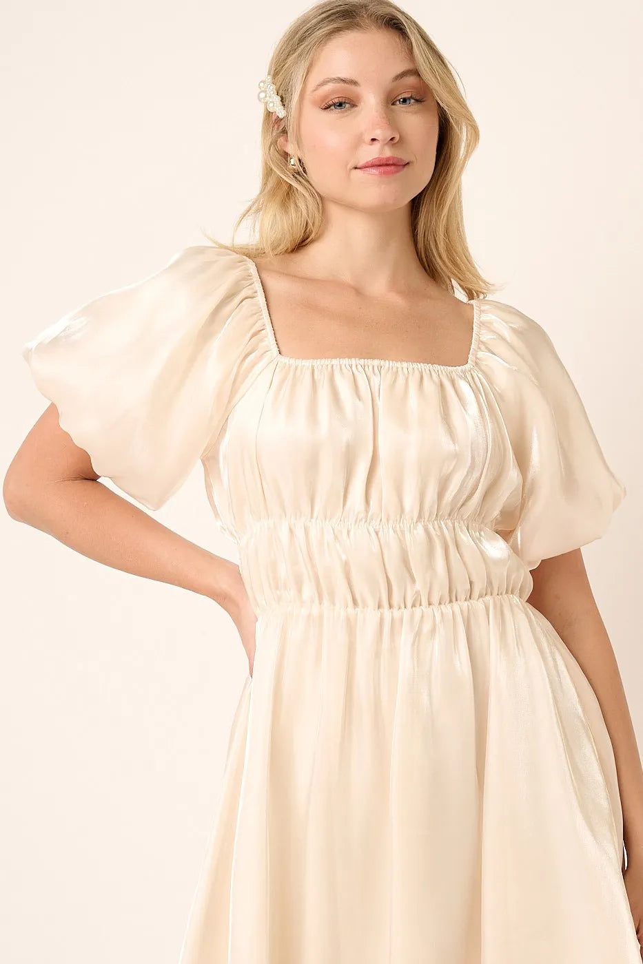 balloon sleeve organza dress Incredible Vintage Tiered Organza Balloon Sleeve Dress