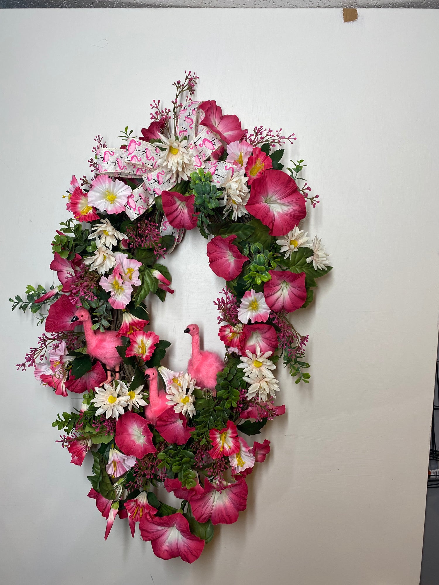 Flamingo wreath, front door wreath
