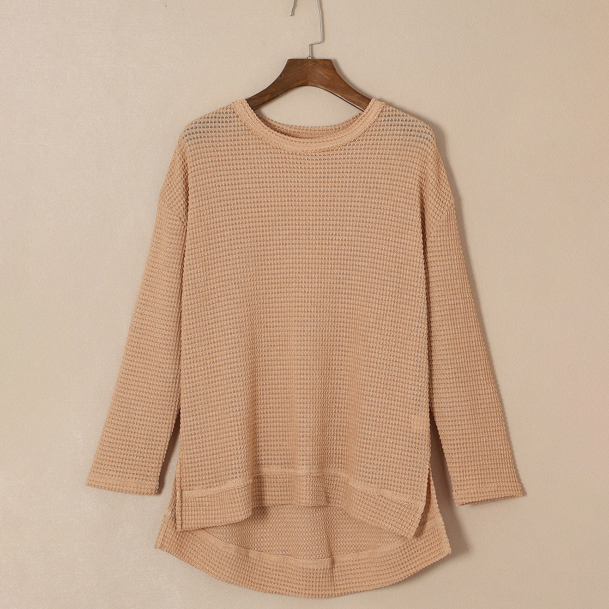Gray Waffle Knit High Slits Oversized Top