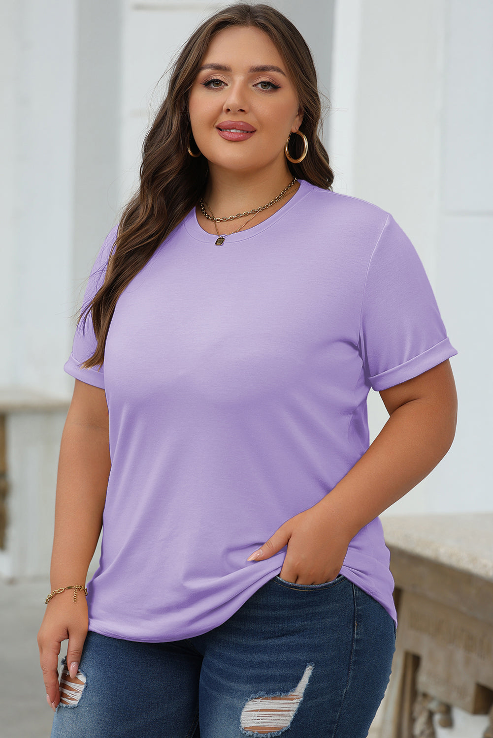 Khaki Casual Plain Crew Neck Tee