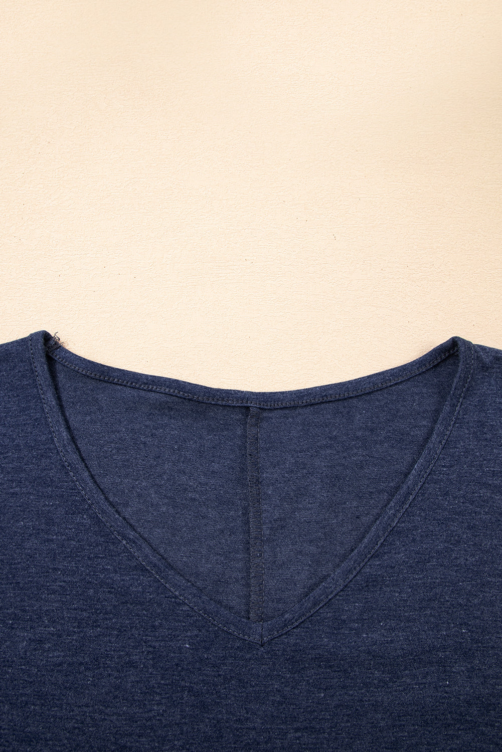 Black Solid Colour V-Neck Double Layer Sleeve Loose T-Shirt