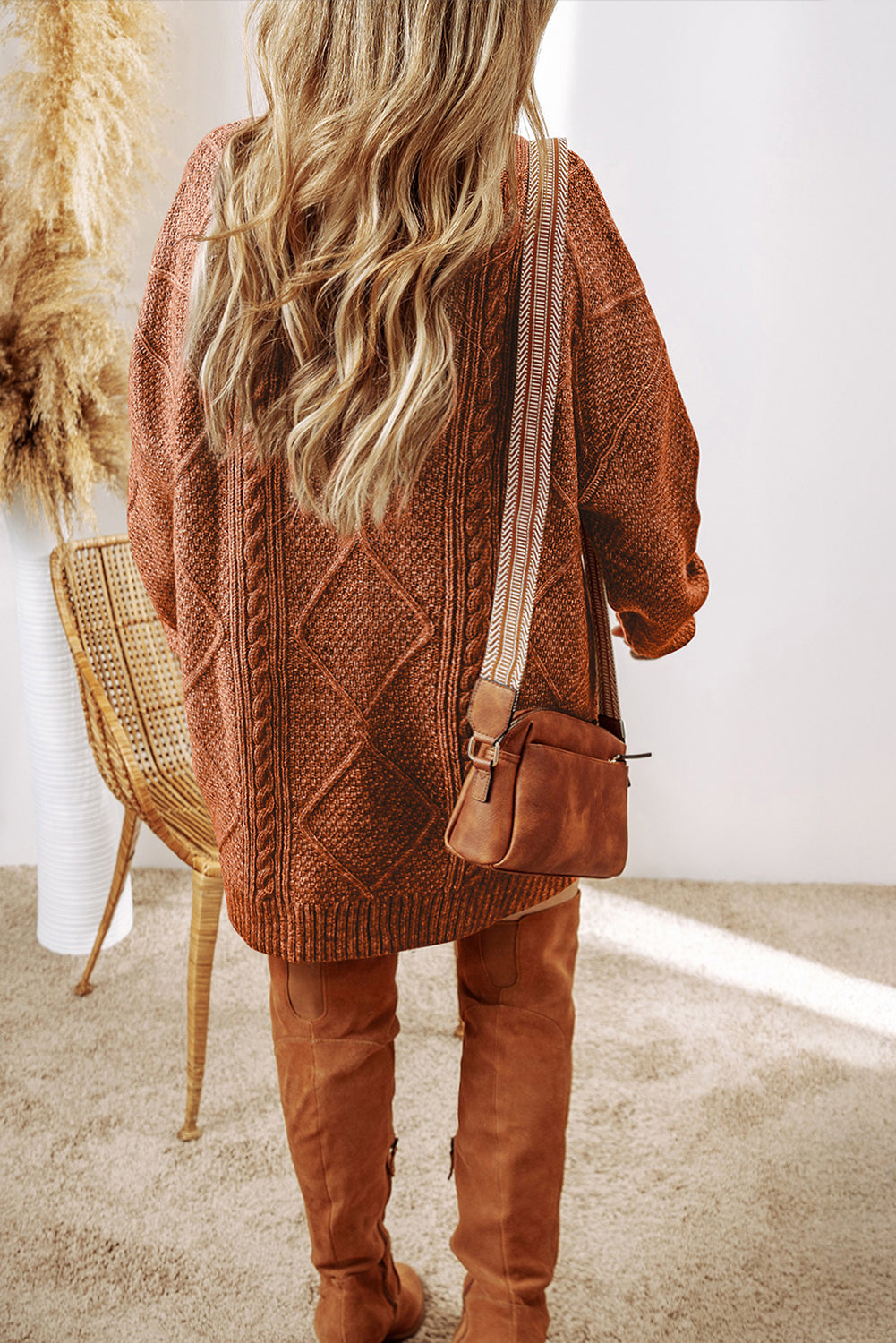 Black Cable Knit Drop Shoulder Loose Fit Sweater Dress