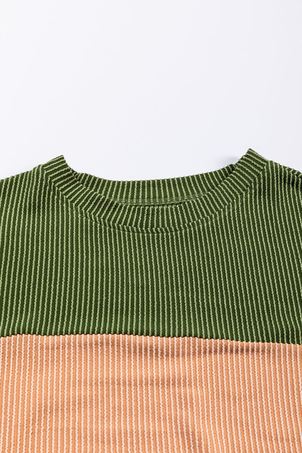 Khaki Color Block Long Sleeve Ribbed Loose Top