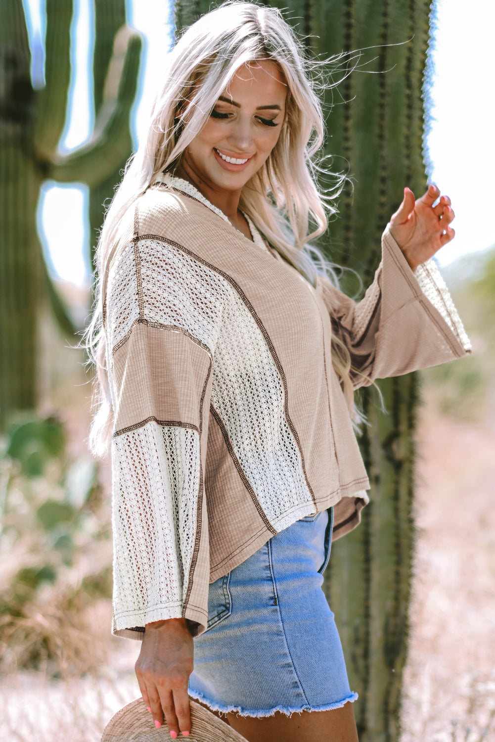 Ashleigh Blue Crochet Detail Exposed Seam High Low Loose Top
