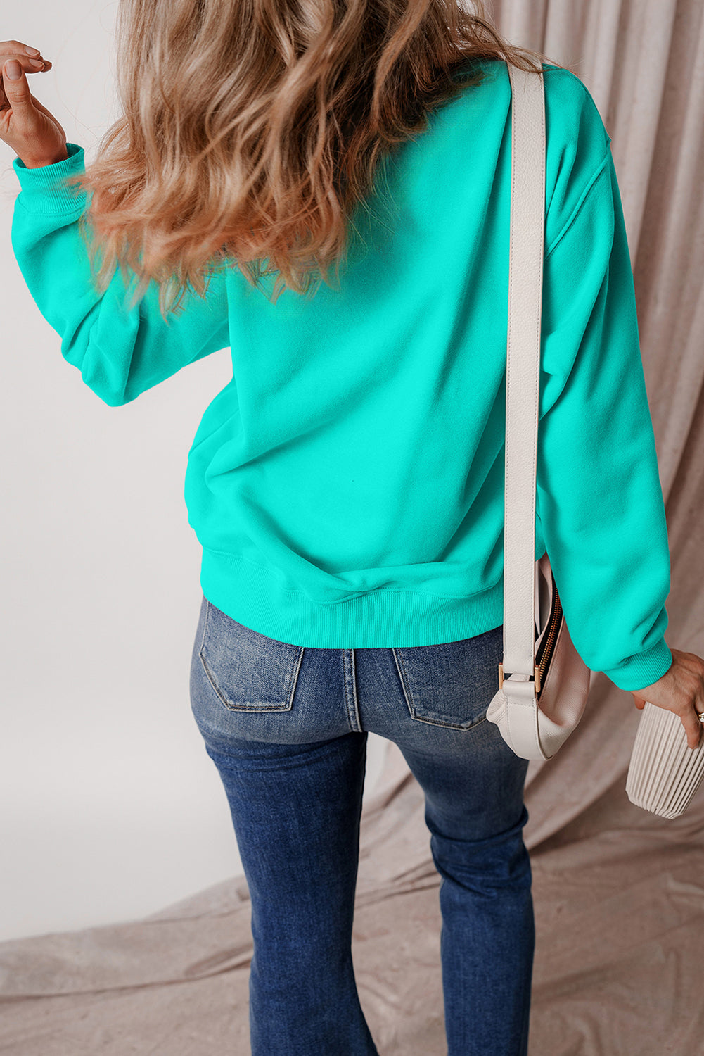 Gray Solid Fleece Lined Drop Shoulder Terry Sweatshirt