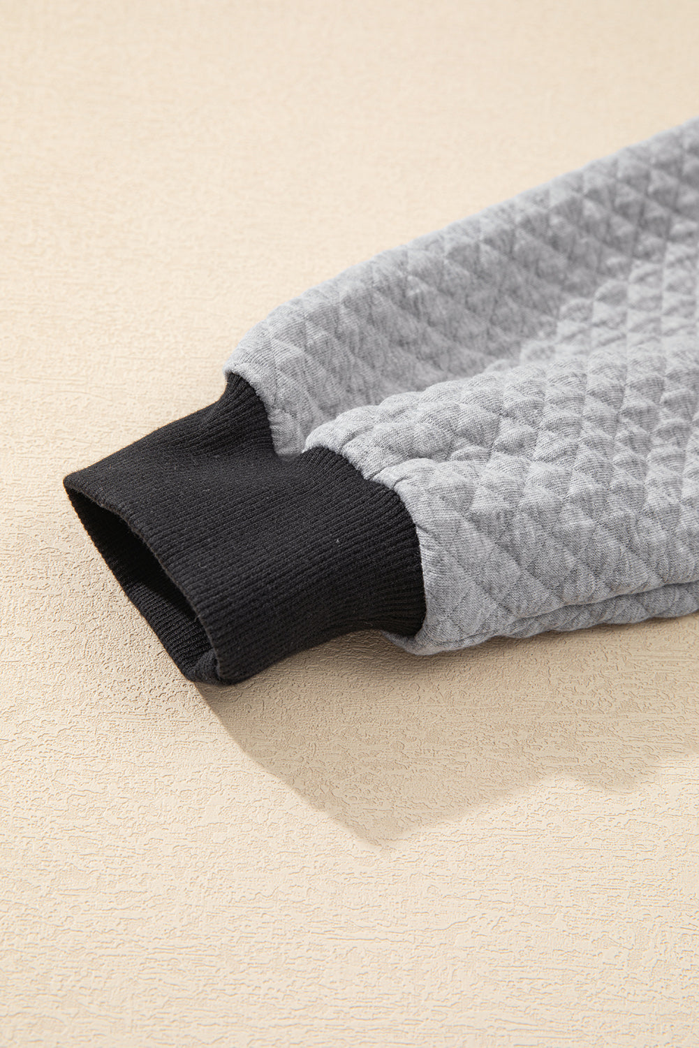 Oatmeal Textured Colorblock Edge Buttoned Collar Sweatshirt