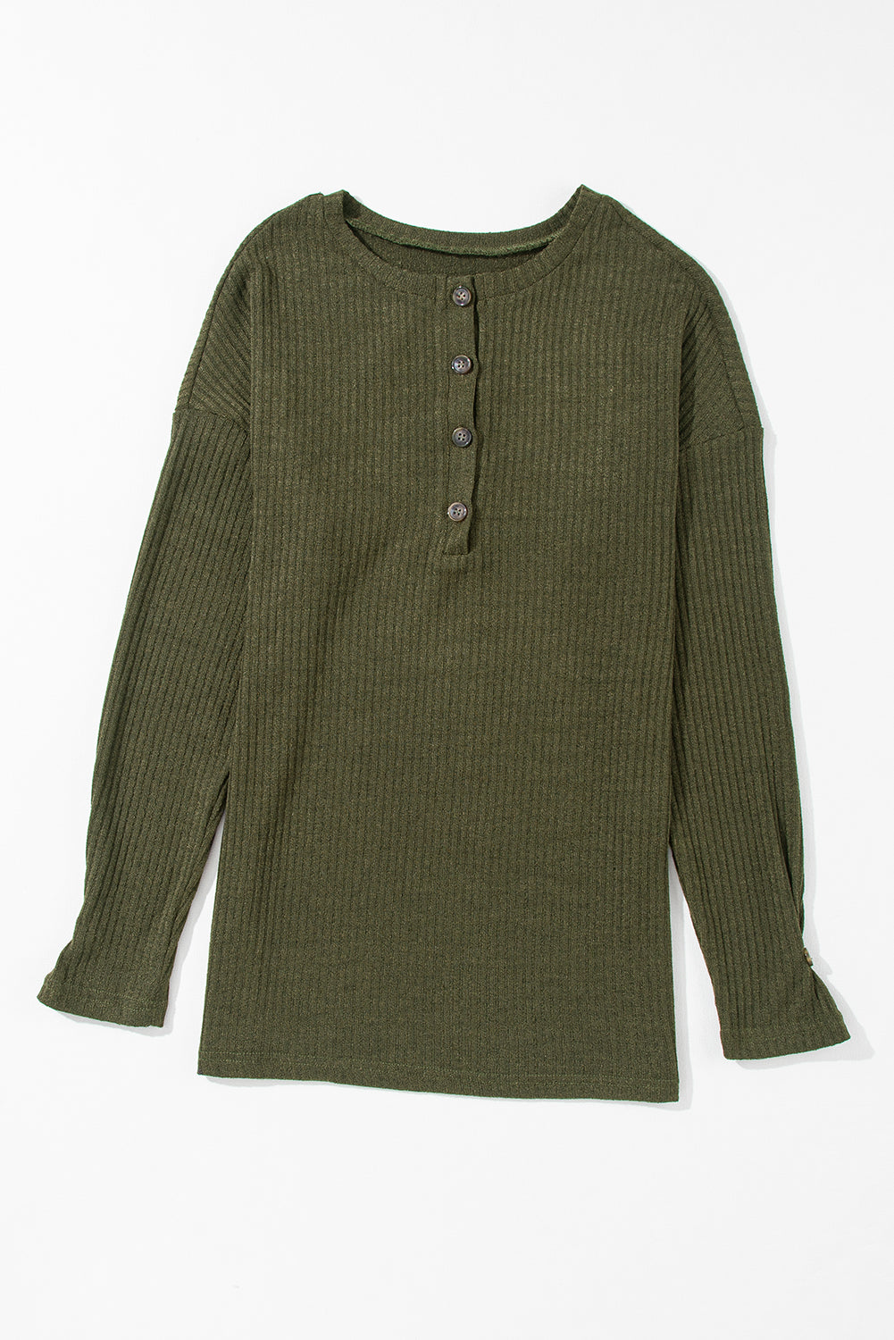 Pale Khaki Rib Textured Henley Knit Top