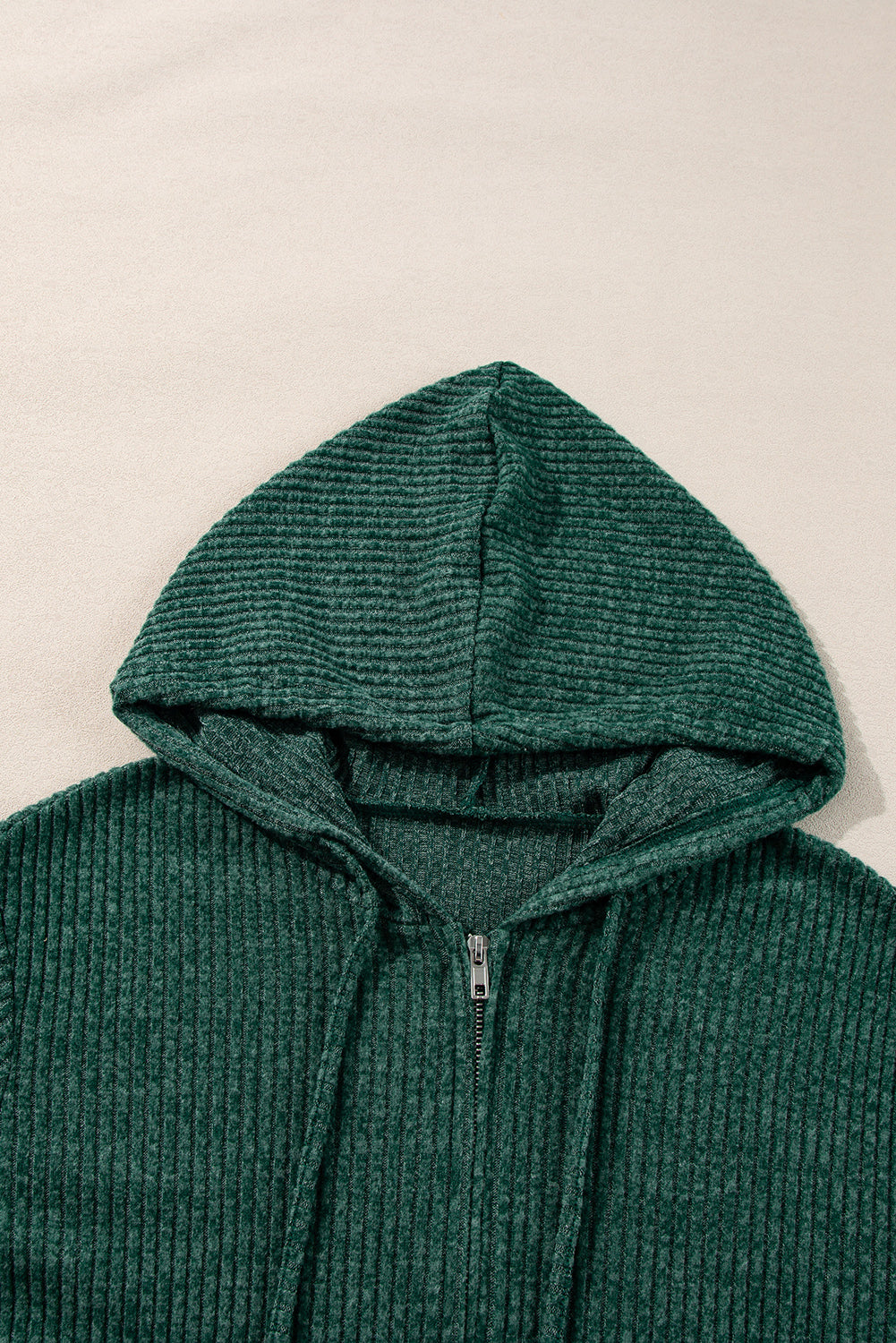 Red Dahlia Ribbed Zip Up Front Drawstring Hoodie