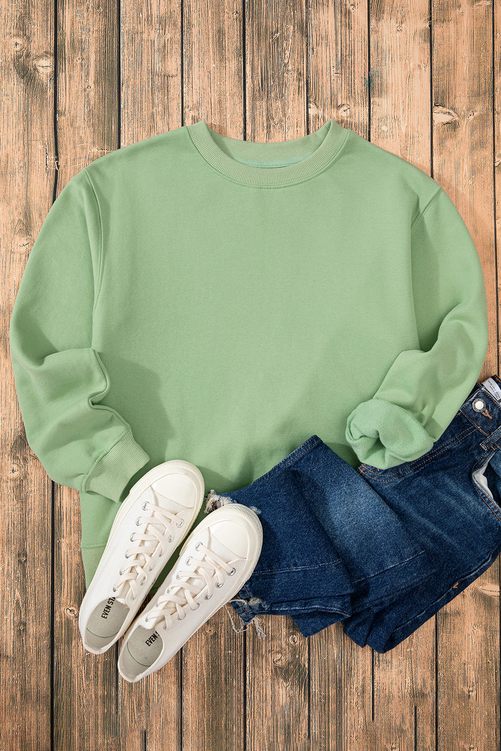 Gray Solid Fleece Lined Drop Shoulder Terry Sweatshirt