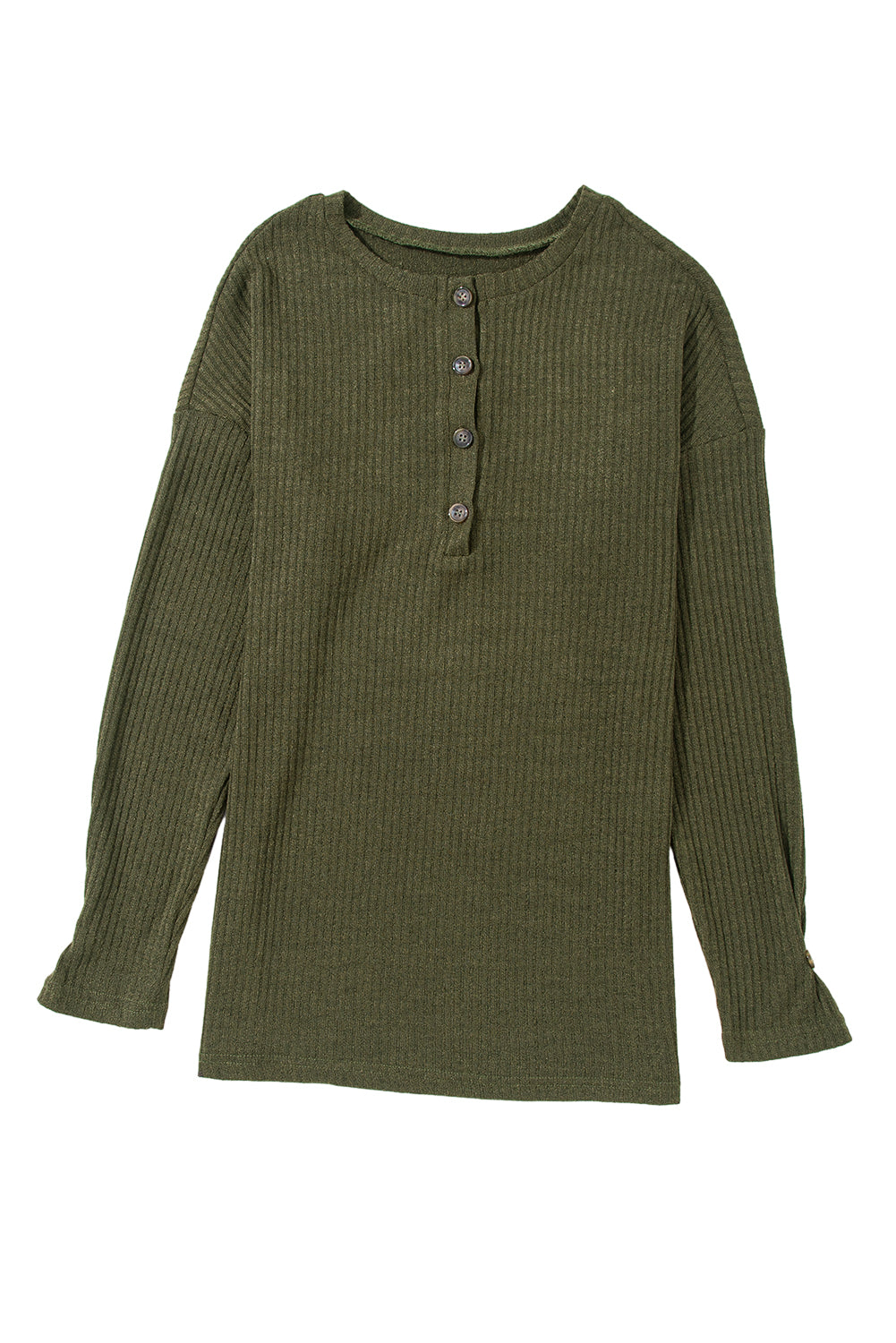 Pale Khaki Rib Textured Henley Knit Top