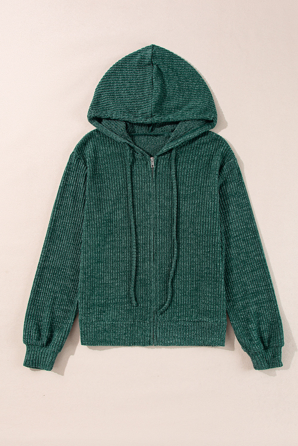 Red Dahlia Ribbed Zip Up Front Drawstring Hoodie