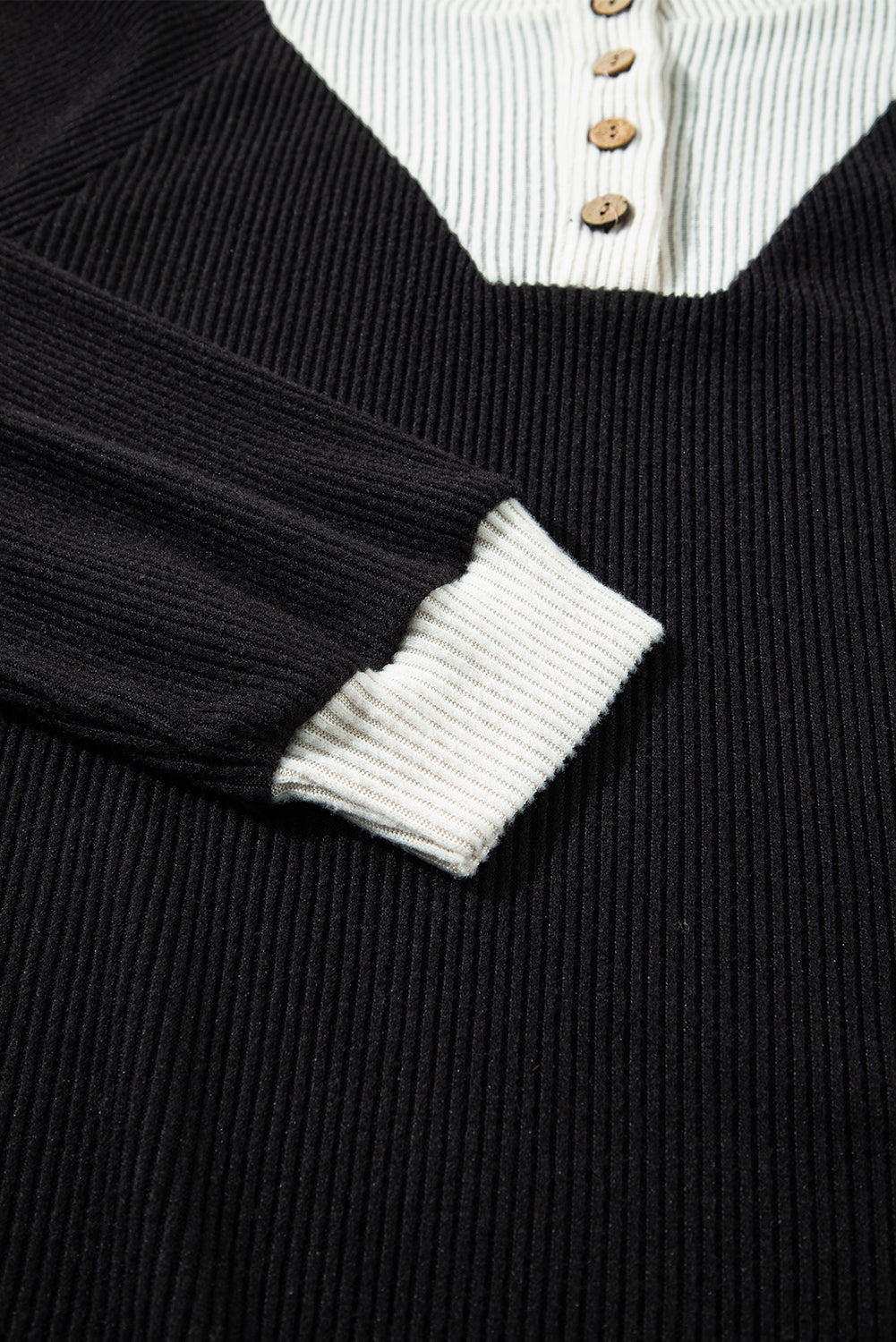 Jet Stream Color Contrast Ribbed Loose Fit Long Sleeve Top