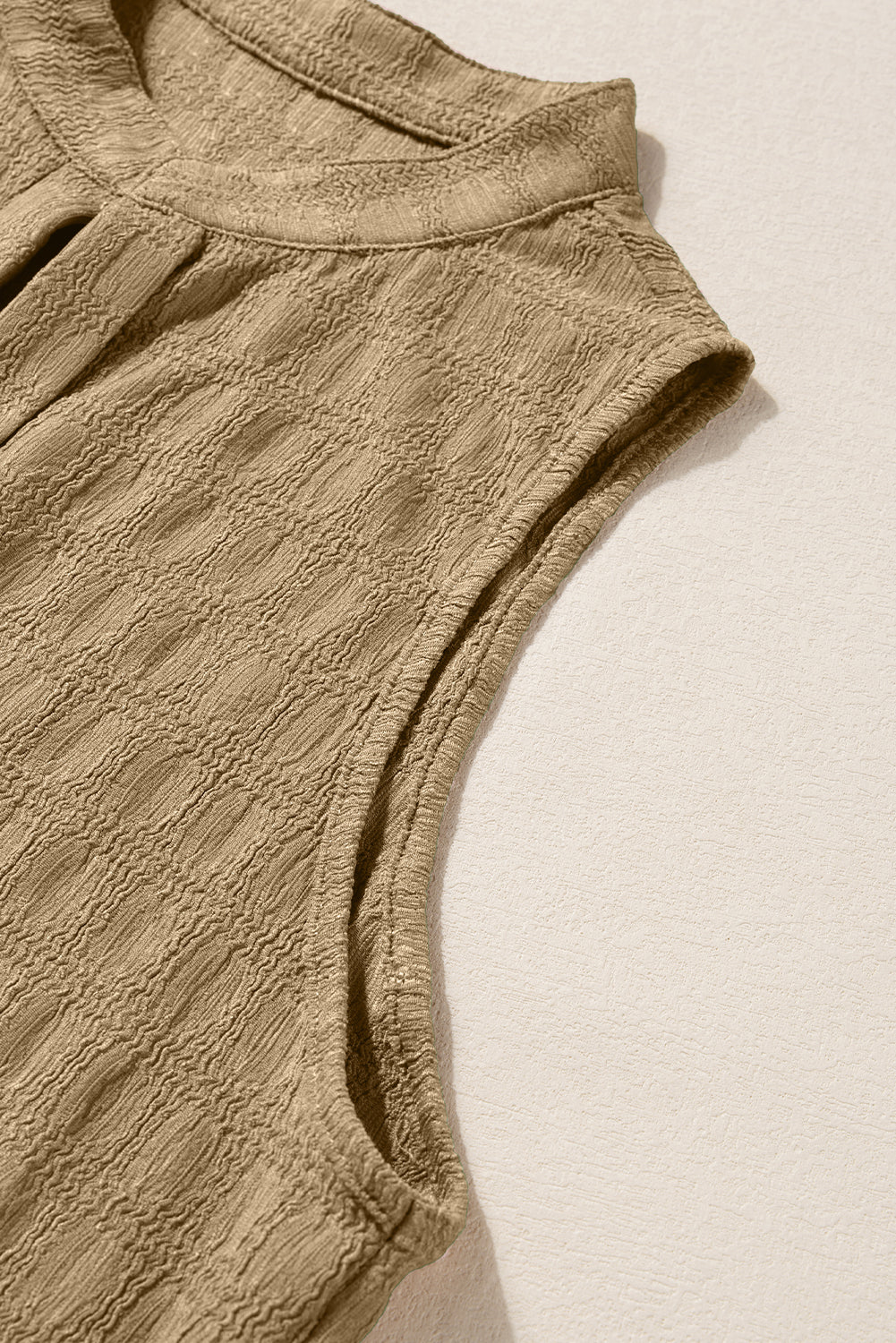 Sea Green Lattice Textured Split Neck Tank Top