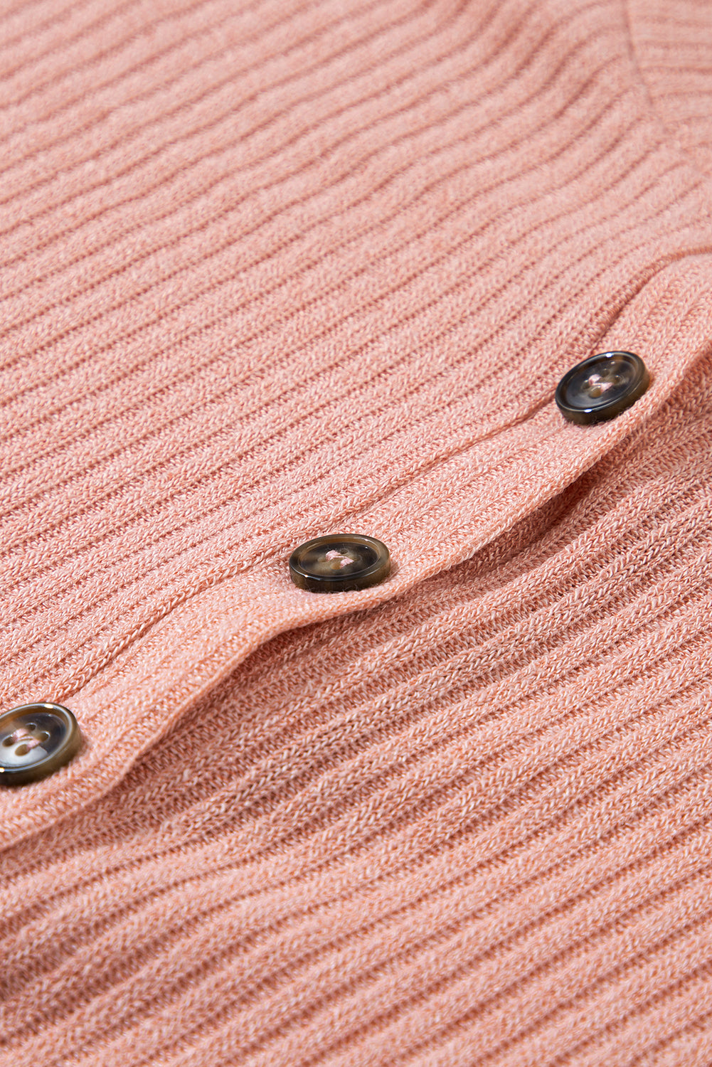 Pale Khaki Rib Textured Henley Knit Top