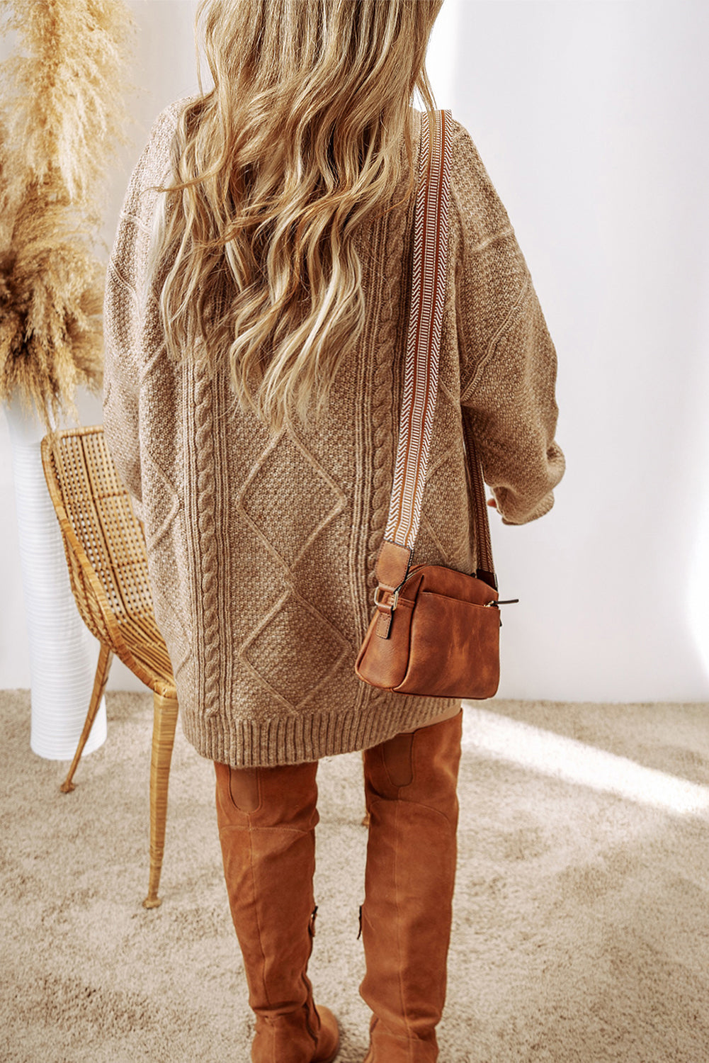 Black Cable Knit Drop Shoulder Loose Fit Sweater Dress