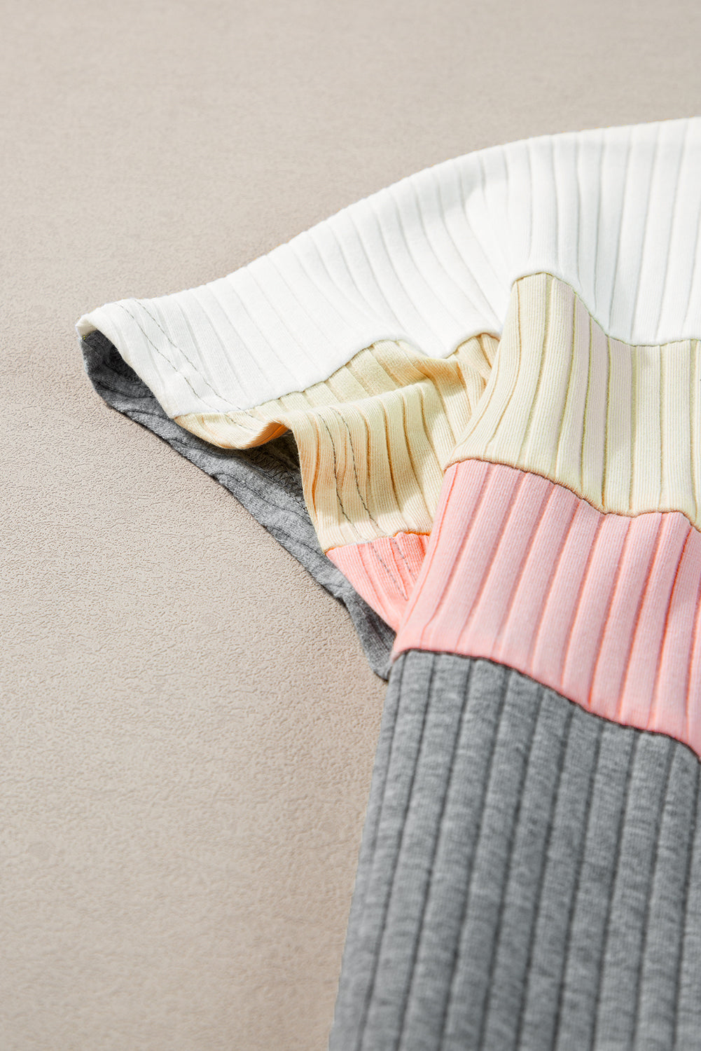 Moonlight Jade Ribbed Color Block Patchwork T-shirt