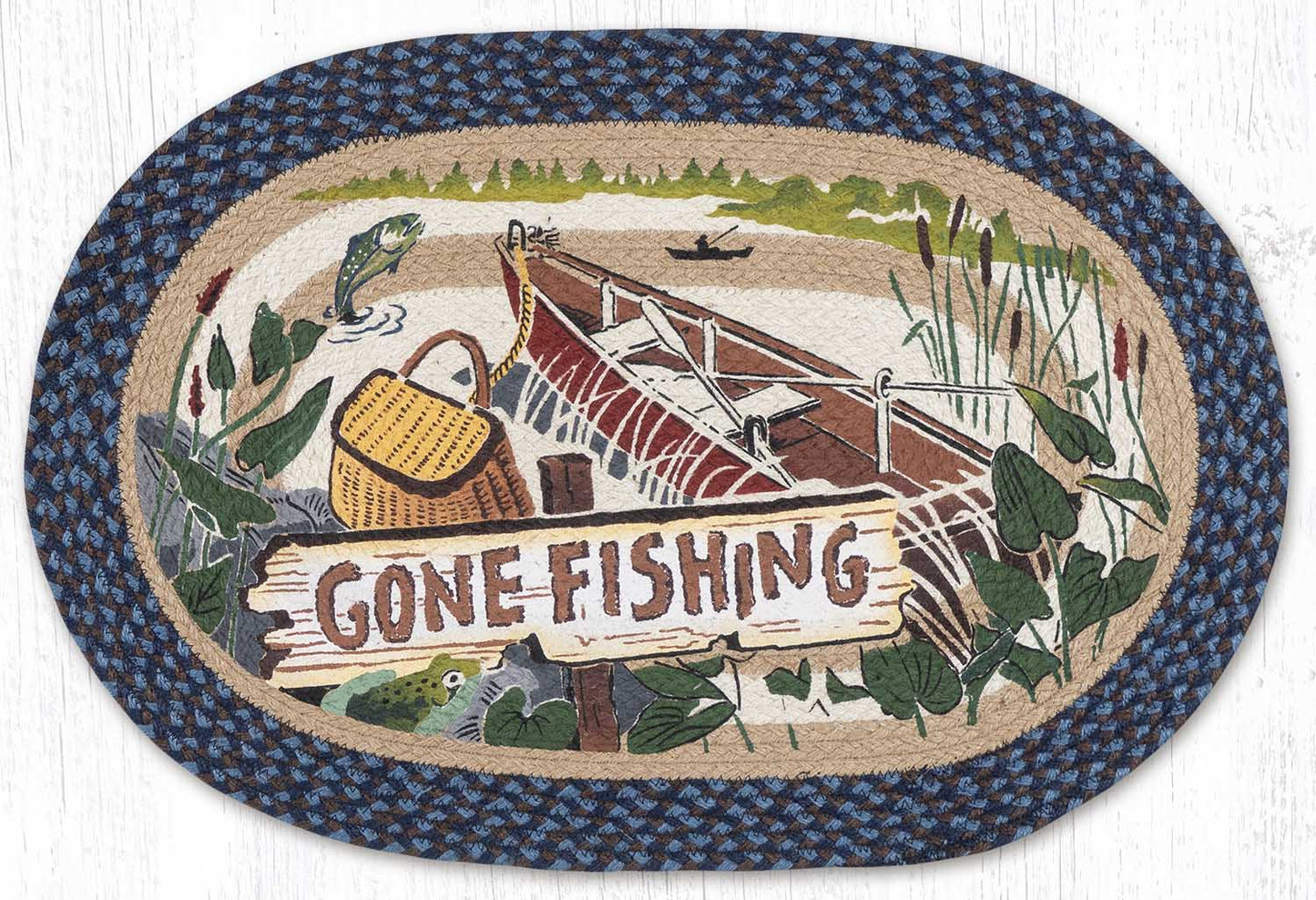 Gone Fishing oval braided rug