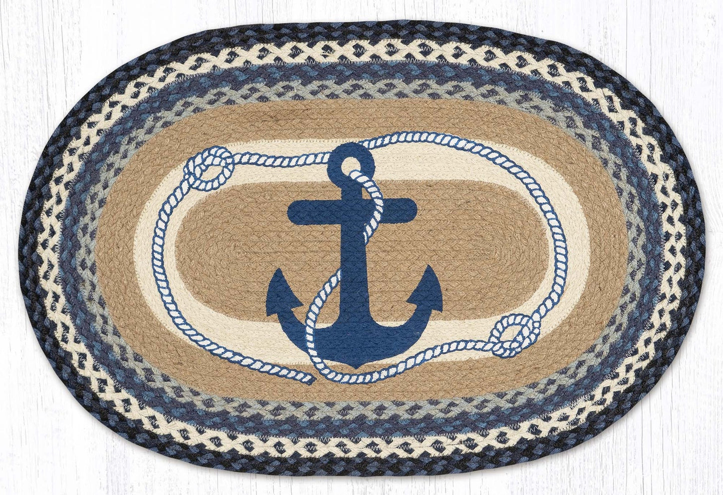 Navy Anchor braided jute rug