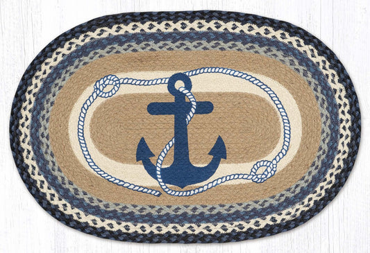 Navy Anchor braided jute rug