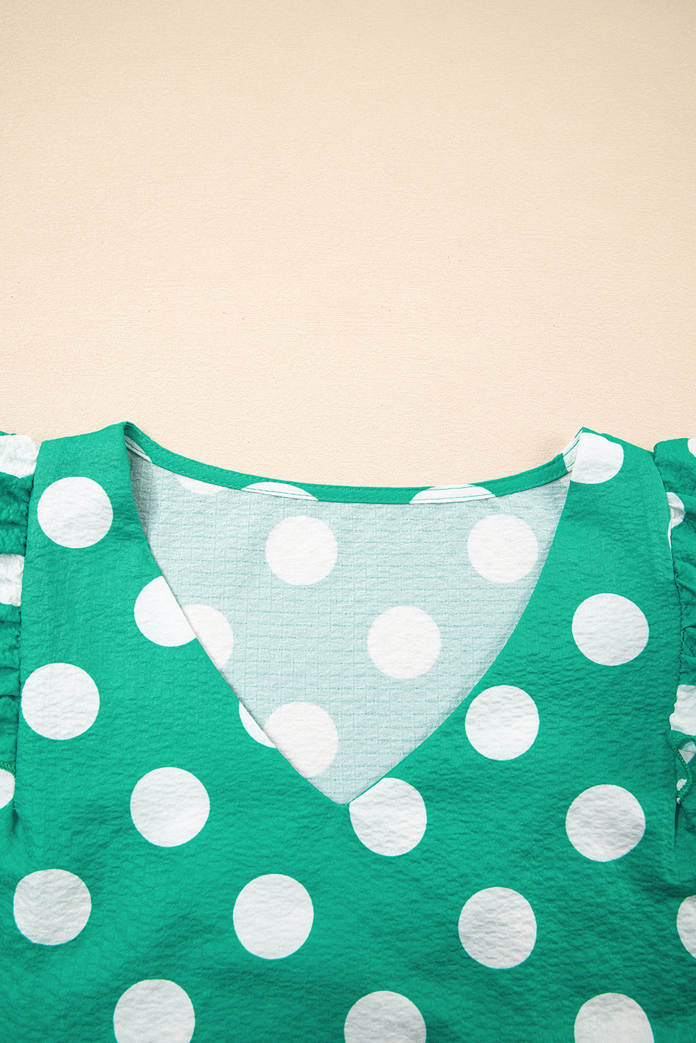 Black Polka Dot Print Ruffled Sleeve V Neck Blouse