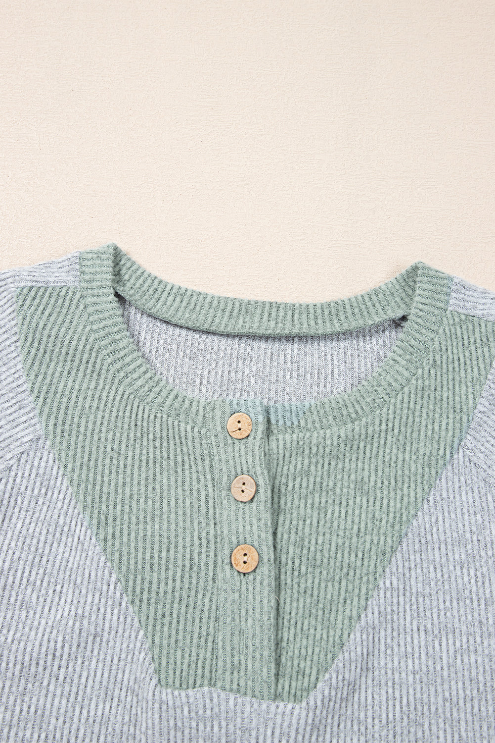Jet Stream Color Contrast Ribbed Loose Fit Long Sleeve Top