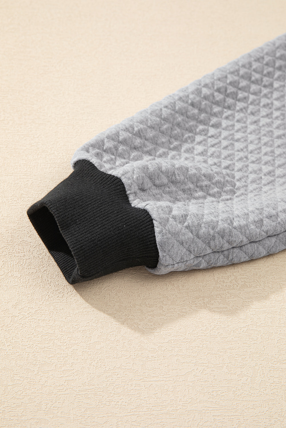 Oatmeal Textured Colorblock Edge Buttoned Collar Sweatshirt
