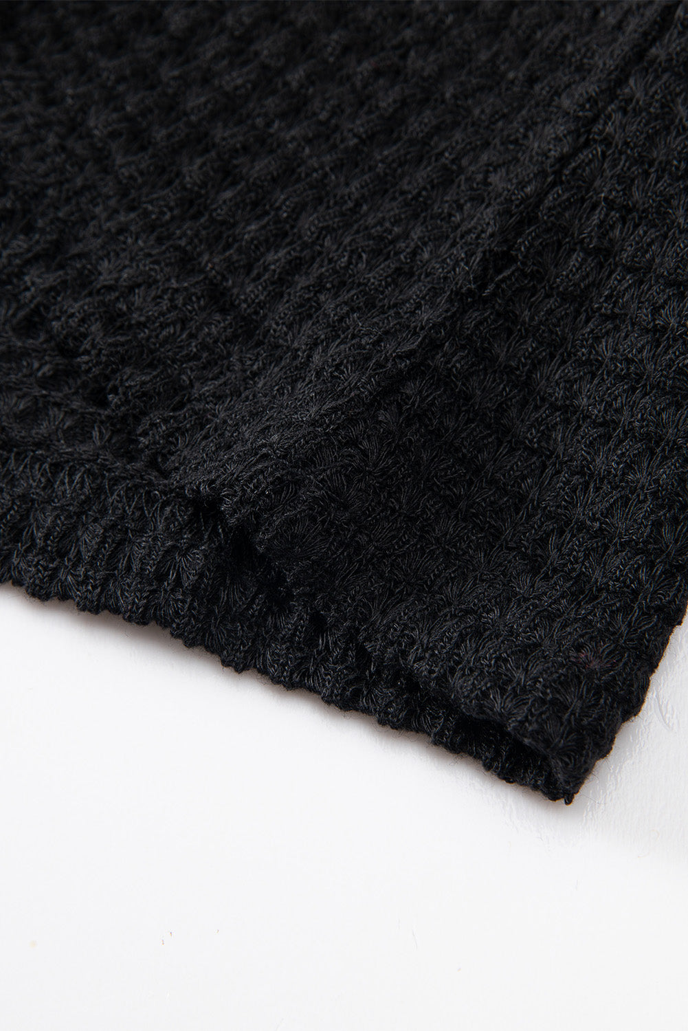 Dark Brown Waffle Knit Drop Shoulder Long Sleeve Top