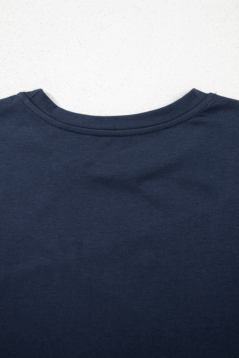 Blue Sapphire Solid Color Toothpick Stripe Round Neck T Shirt