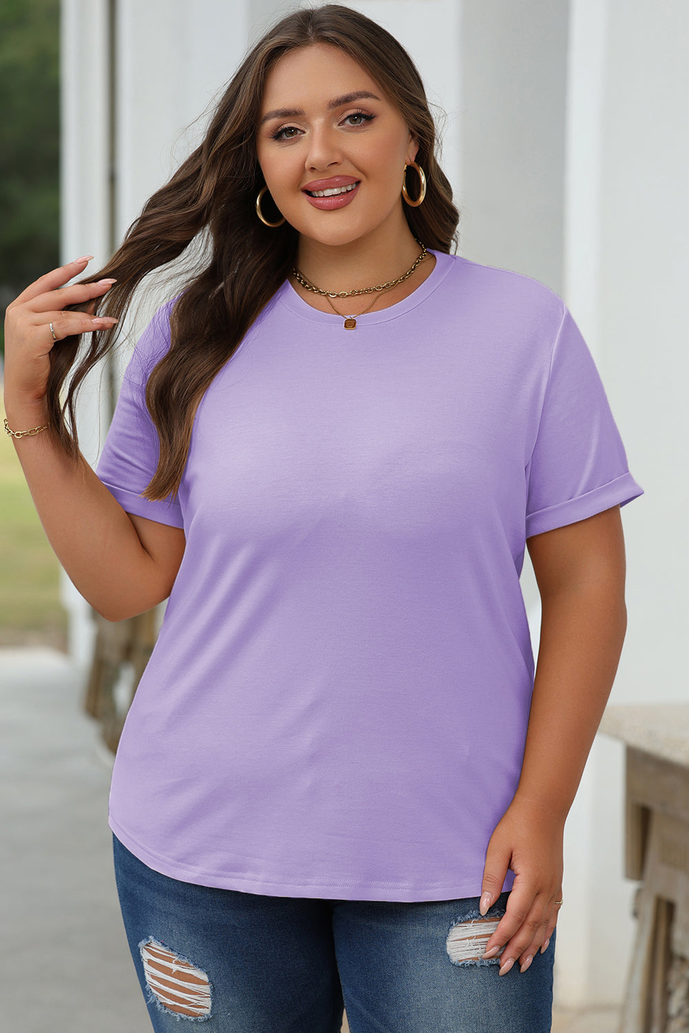 Khaki Casual Plain Crew Neck Tee