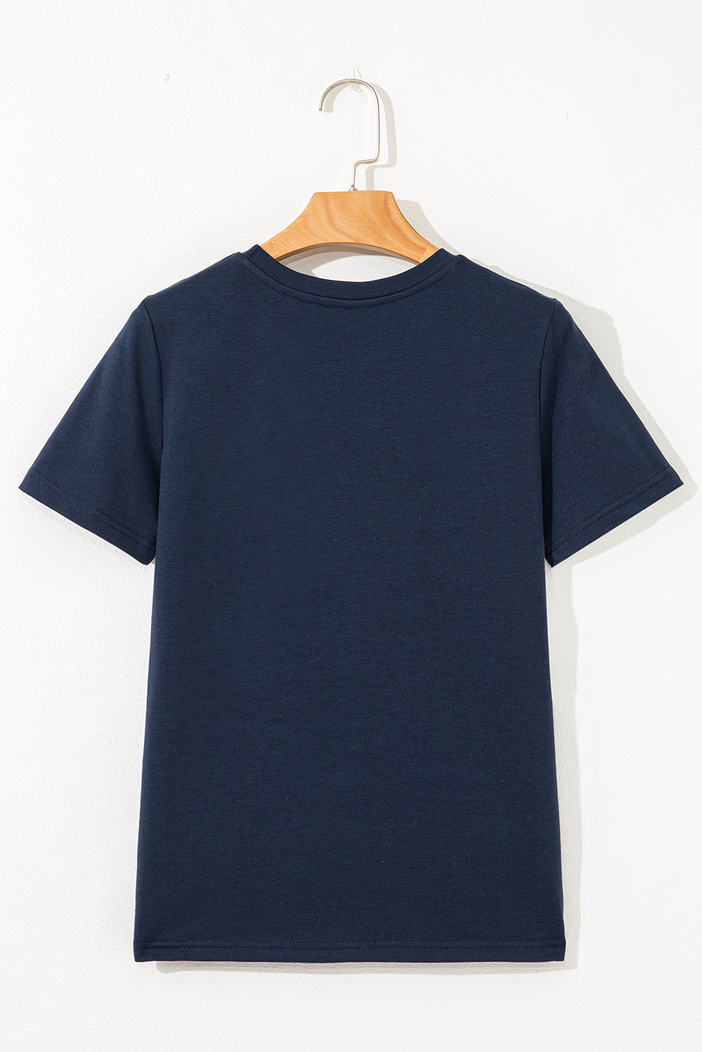 Blue Sapphire Solid Color Toothpick Stripe Round Neck T Shirt