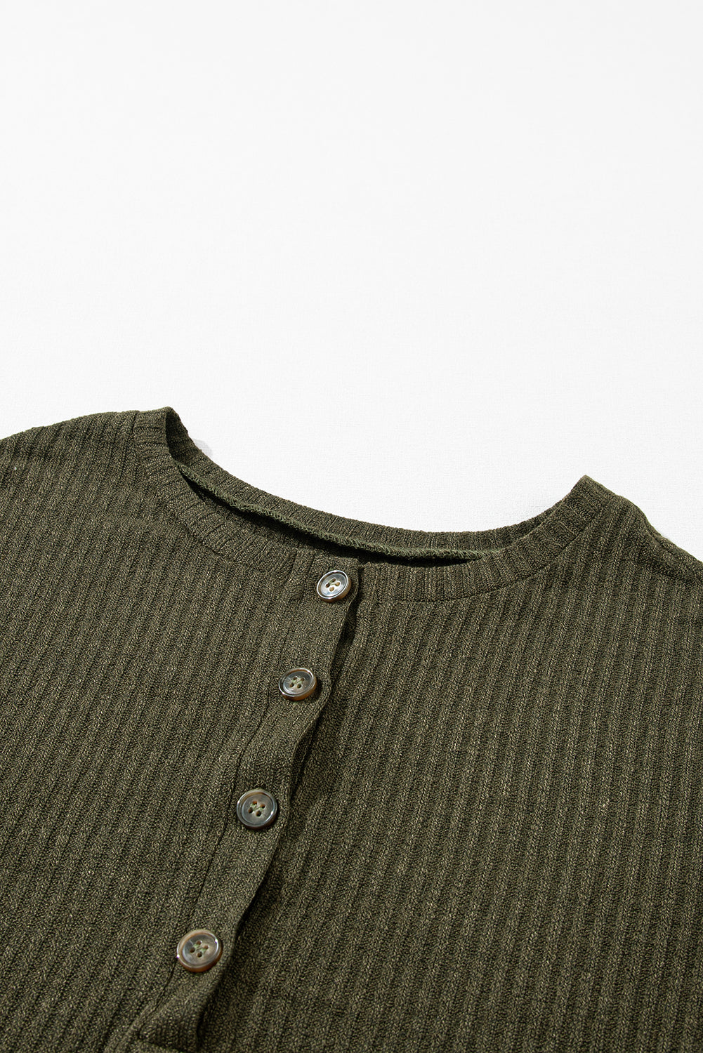 Pale Khaki Rib Textured Henley Knit Top